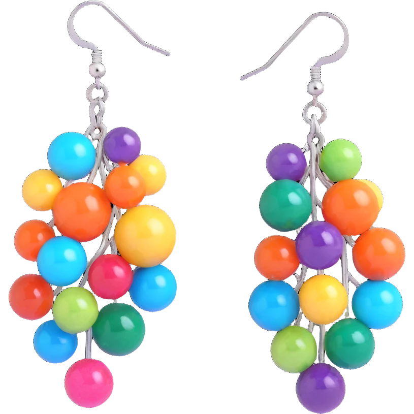 3D emoji-style colorful gemstone cluster earrings, vibrant and playful emoji