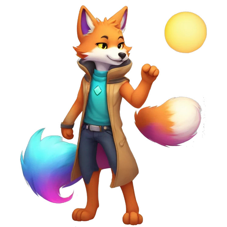 Colorful gradient-Sparkle-fox-wolf-cat-nebula-fursona anthropomorphic furry full body emoji