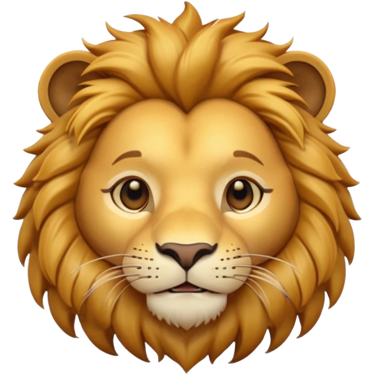 A 3D cartoon lion face close-up with fine whiskers and golden fur detail, soft natural light, strong majestic look, Memoji-style realism. emoji