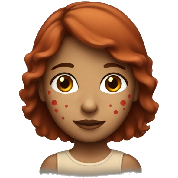 Brown headed girl with red spots on skin emoji