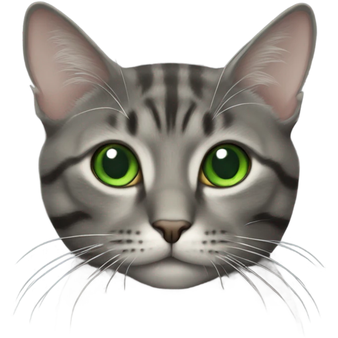 Dark (grey) tabby cat with white belly and green eyes  emoji