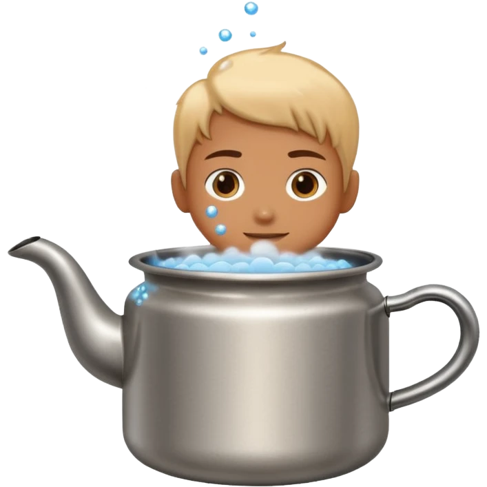 small metal pot filled with boiling water on a stove, visible hot steam and rising bubbles, realistic heat effect, shiny pot surface, bright lighting, clean white background emoji