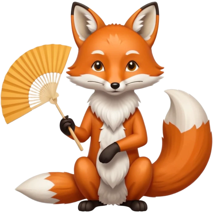 A fox holding a folding fan elegantly, tail curled with graceful calm. emoji