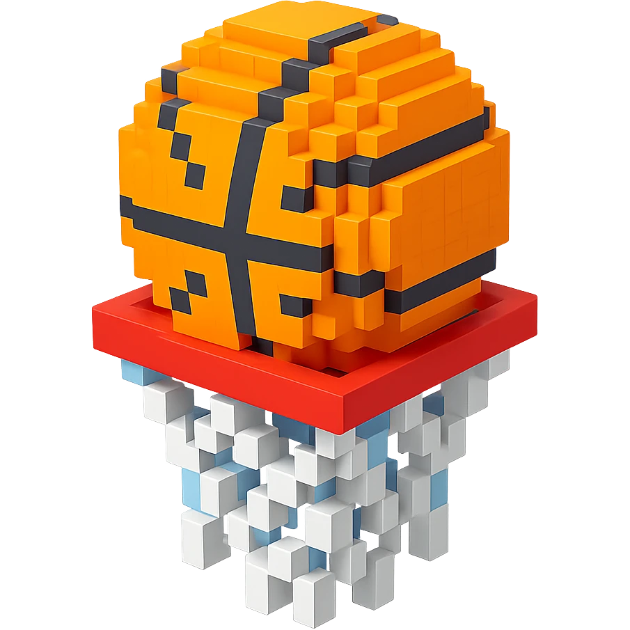 Voxel-style basketball in a net, no background, variation 2. emoji
