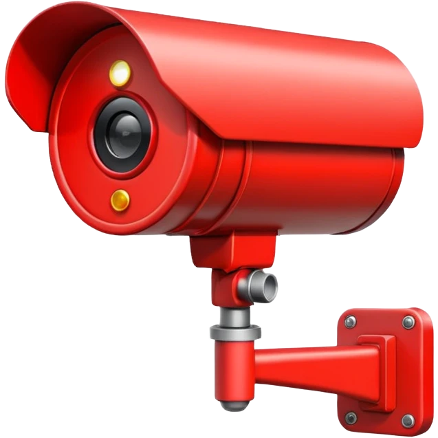 Minimalist emoji-style sticker of a CCTV camera with a glowing red record light, facing forward. Flat icon, grayscale with small red accent.
 emoji