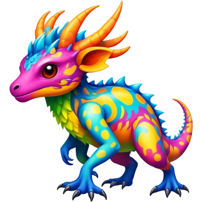a vibrant colorful edgy vernid-fionbri-creature with splash patterns full body emoji