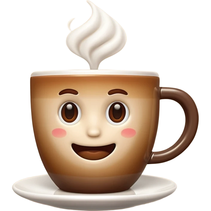 A plain 3D cartoon coffee cup filled with hot coffee, no saucer, light steam rising, glossy ceramic texture, warm soft lighting, realistic Memoji-style on a dark background. emoji