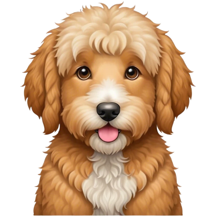 goldendoodle with apricot fur and a bernedoodle emoji