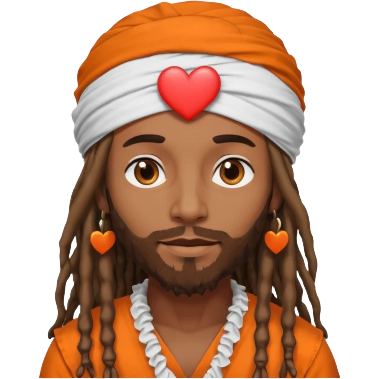 Brownskin man with long dreadlocks orange shirt add white ruffled turban with heart eyes emoji