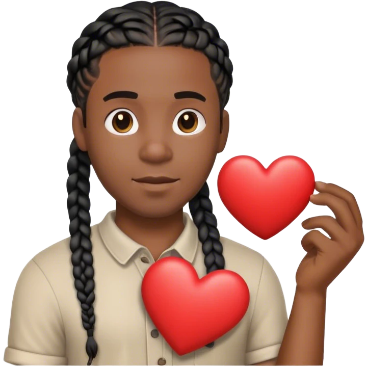 Guy with braids holding a heart emoji