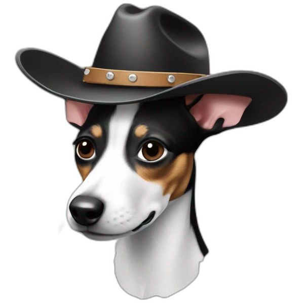 rat terrier wearing a cowboy hat (black and white) emoji