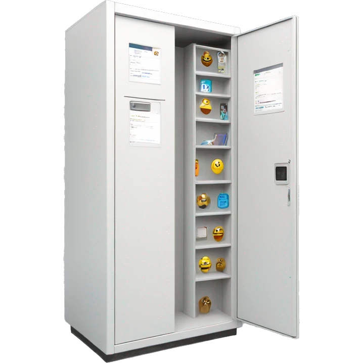 smart package locker, white, with screen, compartments, front view emoji