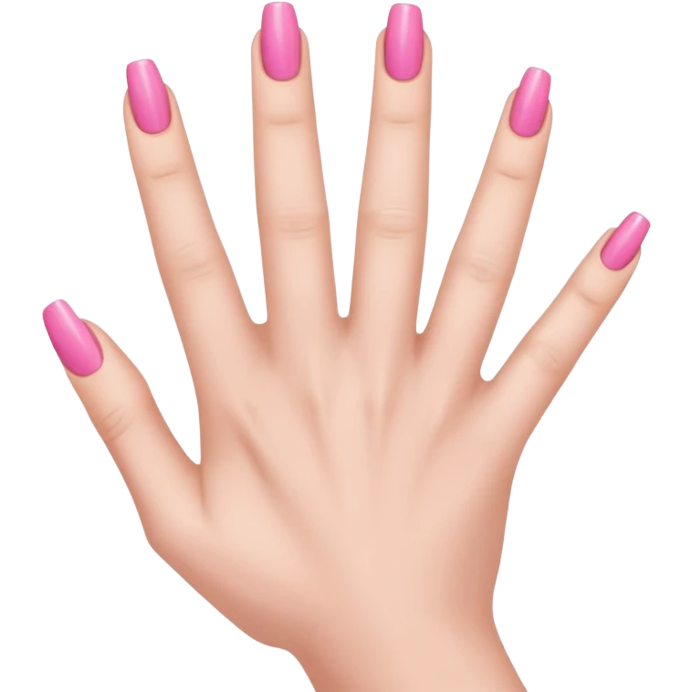  pink  close-up of a human hand with exactly five fingers, beautifully manicured nails, glossy pink nail polish, elegant nail shape, soft lighting, realistic style, isolated on transparent background" emoji