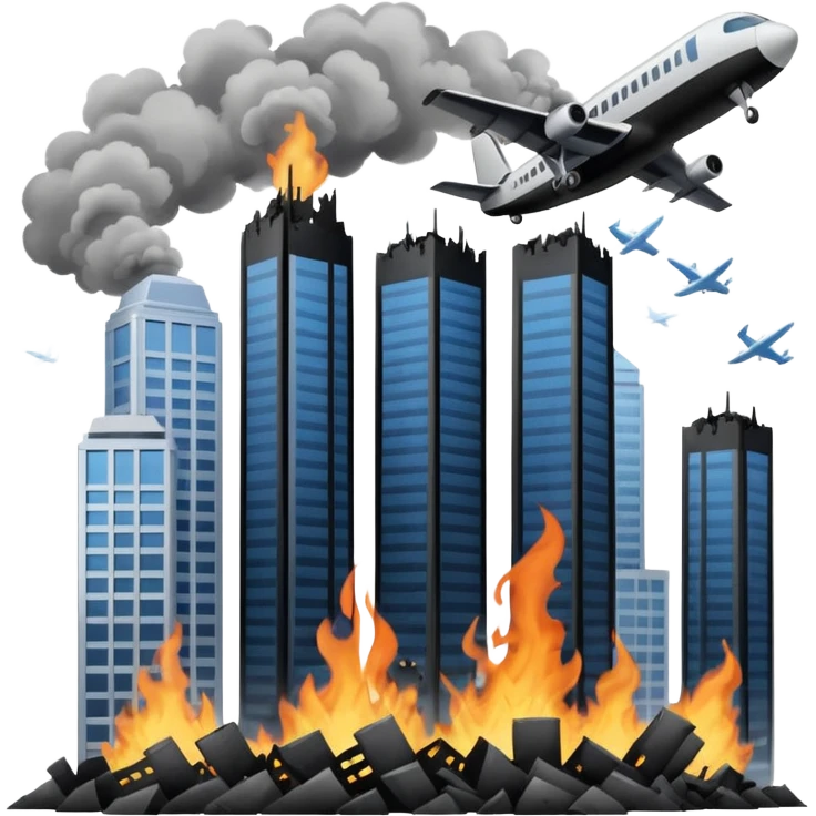 2 skyscrapers and the plane that crashed into them. emoji