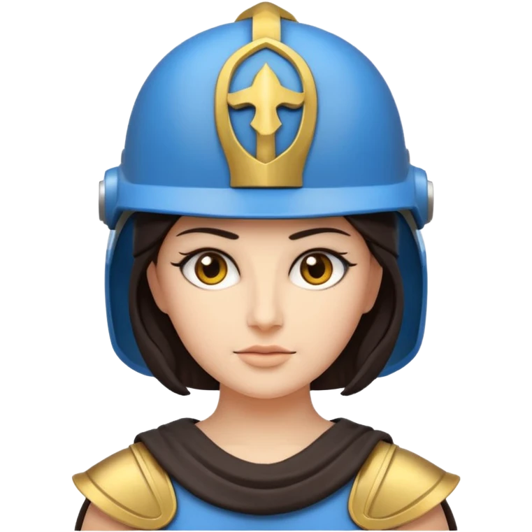 Athena the Greek goddess, dark haired, facing camera, in emoji style important deity in Greek mythology, daughter of Zeus, Strategic warfare Wisdom and intellect Craft, engineering, building, navigation Justice good governance Protection of cities embodys rational, disciplined intelligence  emoji