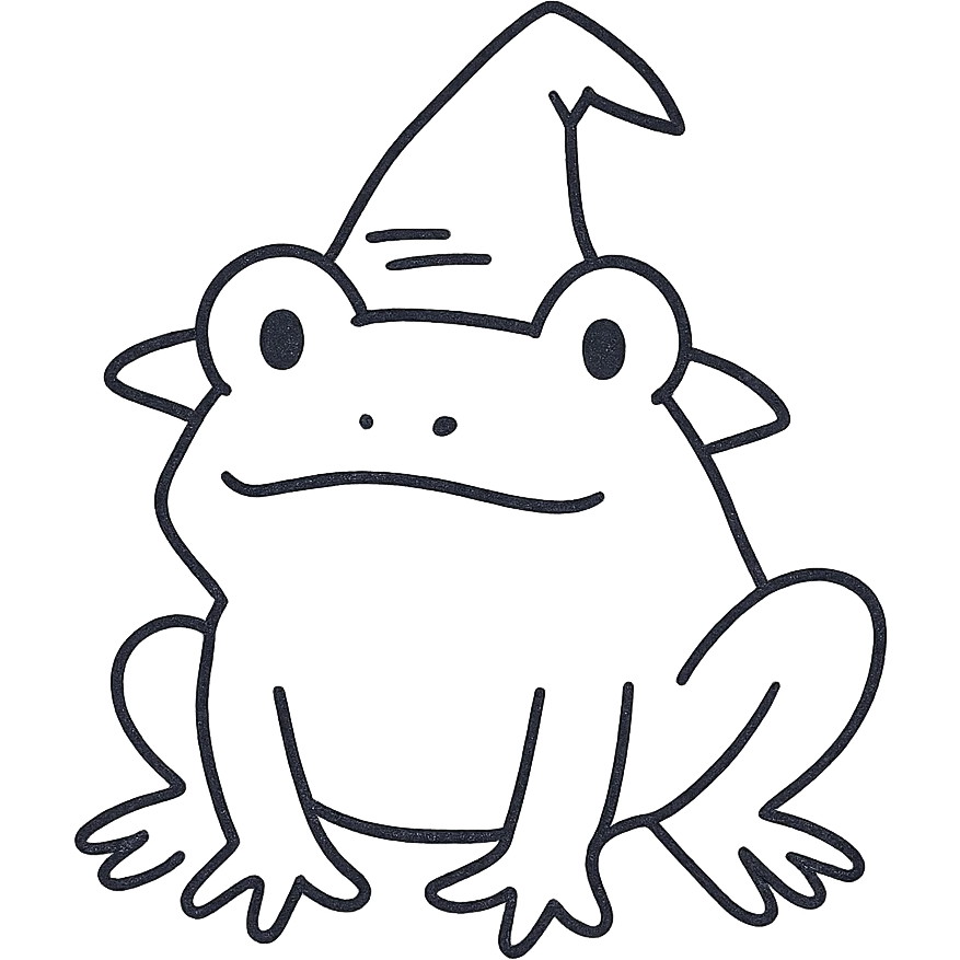 a frog with a wizard hat, hand drawn outlined icon style emoji