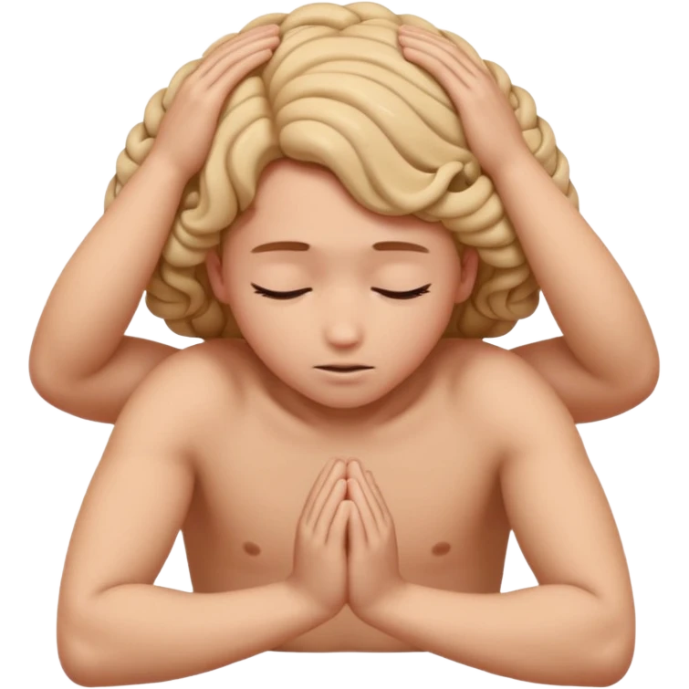 A person shaking back and forth with hands on head and knees curled up to chest area emoji