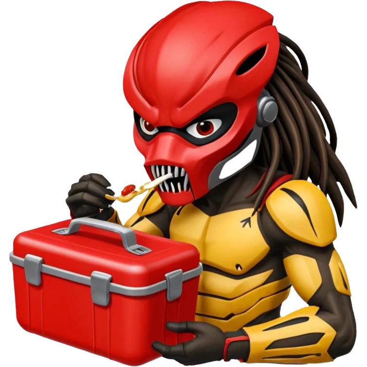 The predator with red mask eating from a lunchbox  emoji