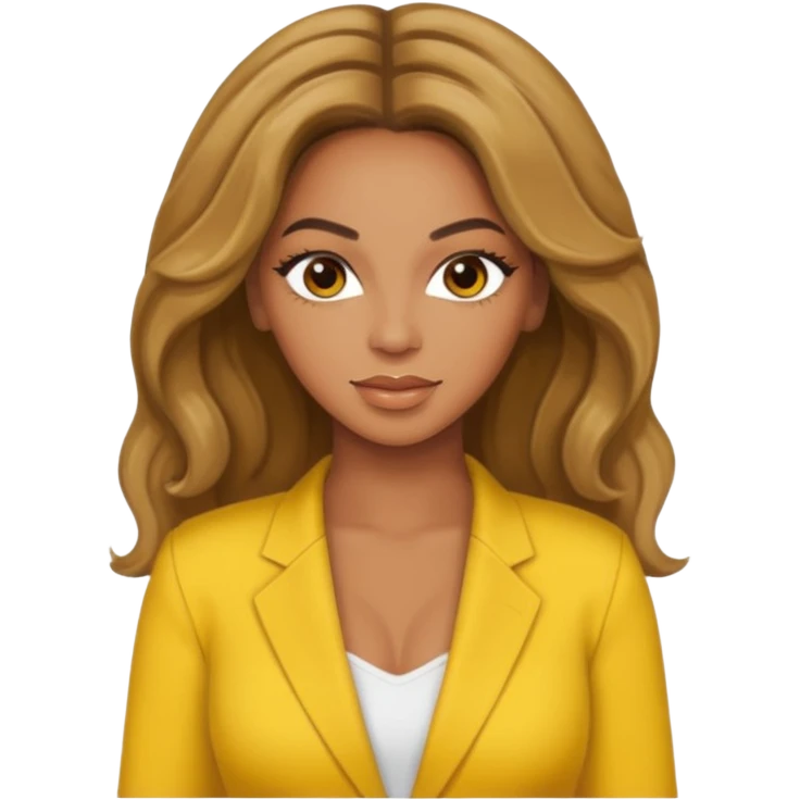 Beyonce brown eyes, dark blonde hair, yellow outfit emoji