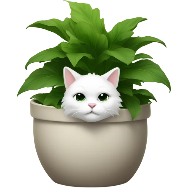 White cat sitting in a plant pot emoji