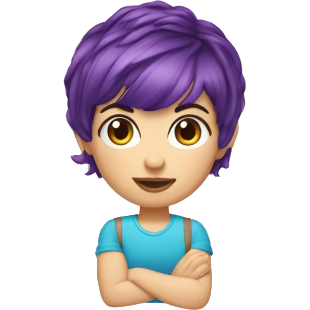 bangs purple pixie cut hair girl with blue eyes, driving Cooper Mini Convertible  emoji