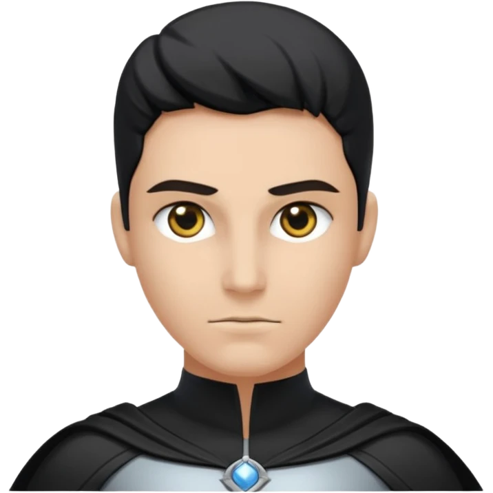 Un super héros qui portait une combinaison noir et argenté avec des symboles du temps dessus. Il a les yeux qui brillent en doré  emoji
