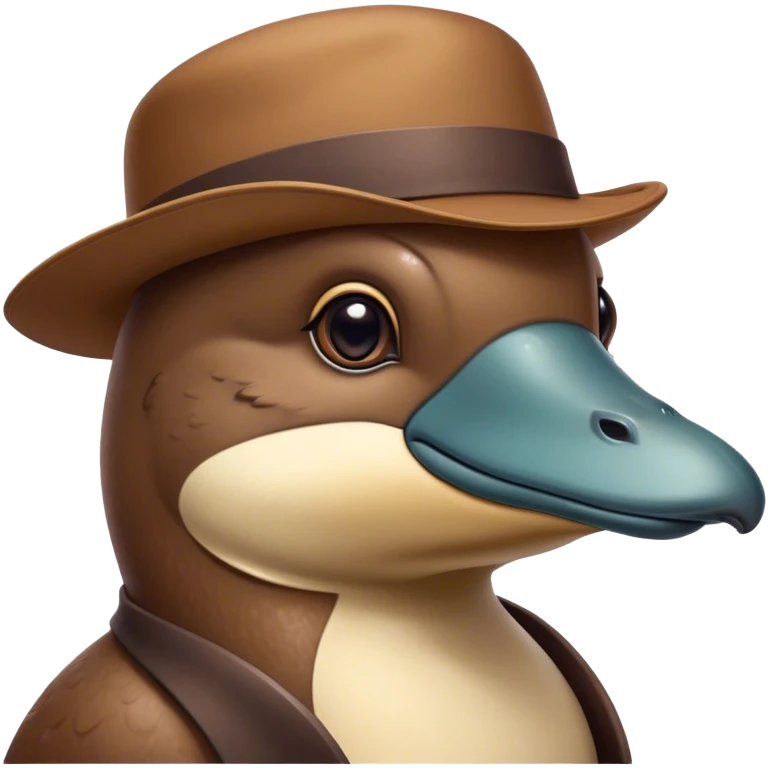 Cinematic Noble Platypus Portrait Emoji, Poised and regal, with a uniquely streamlined build and a sleek, well-groomed brown fur, a distinctive flat duckbill and broad, beaver-like tail, deep-set soulful eyes full of wonder, Simplified yet sharp and sophisticated features, highly detailed, glowing with a soft, dignified glow, high shine, intelligent and enigmatic, stylized with an air of aquatic curiosity, focused and attentive, soft glowing outline, capturing the essence of a watchful and confident oddity, so majestic it feels as though it could glide out of the screen with effortless authority! emoji