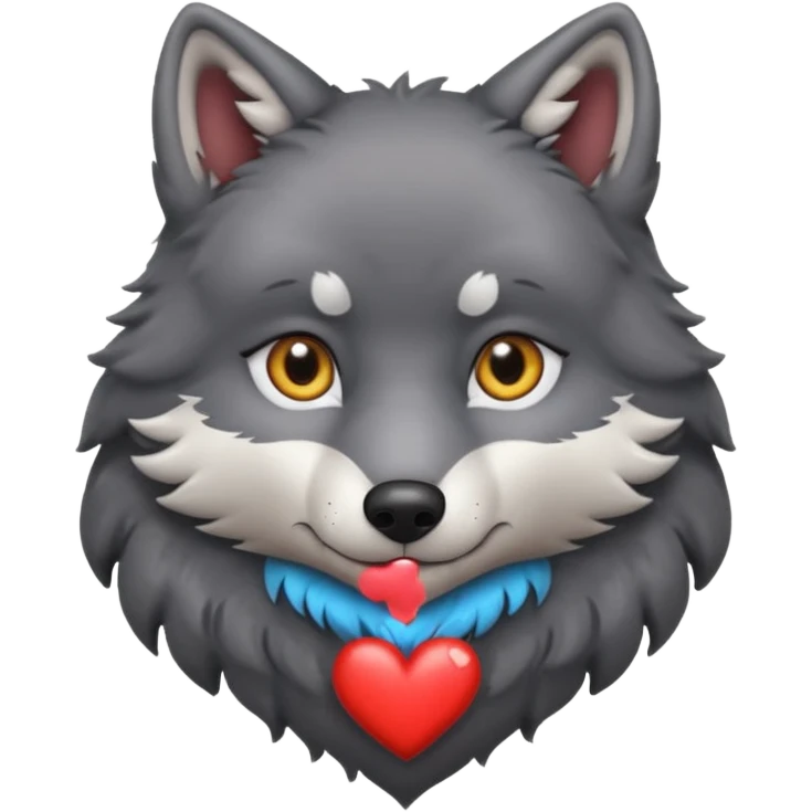 cute dark grey wolf inside heart emoji