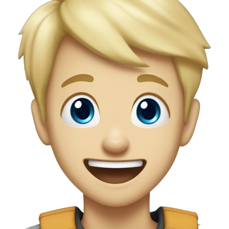 blond cute boy with blue eyes laughing with a malinois emoji