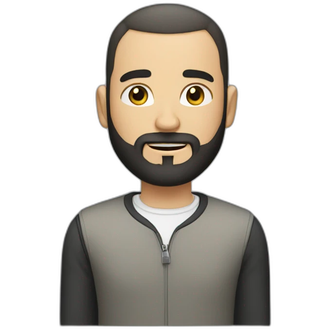 white man with small eyes then black buzz cut and a full black beard emoji