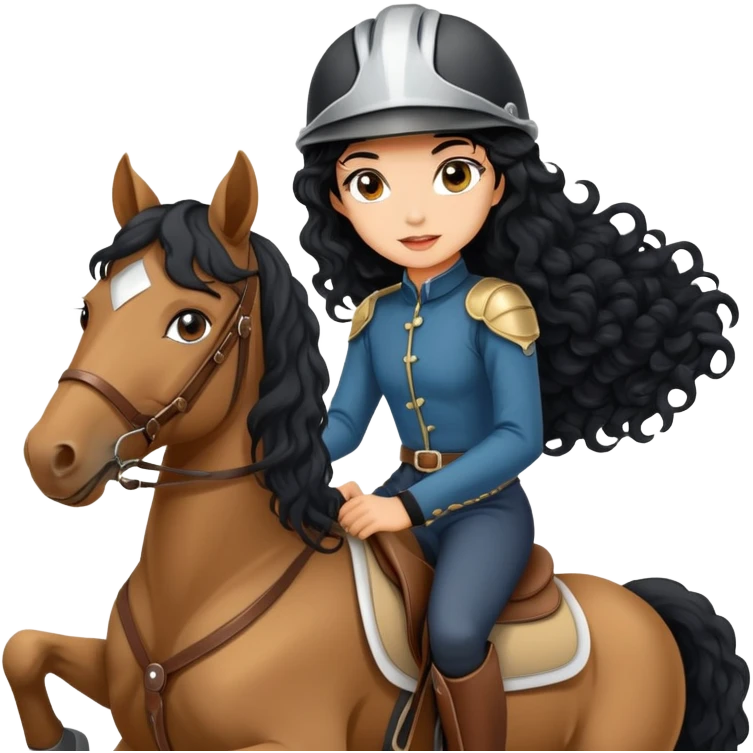 A fan girl with long curly black hair riding a horse  emoji