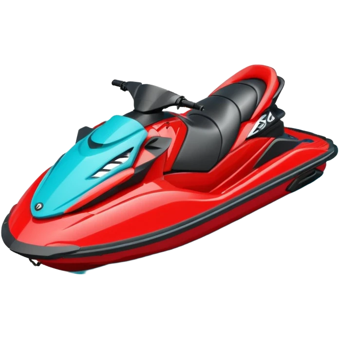 jet ski (red black and white all in the same amount. maybe a red a bit more dominant) on the sea. show the sea under the jet ski - blue with turquoise. no sky - white background instead. DO NOT REMOVE THE SEA AND THE WHITE WHEN FINALIZING!  NO ONE ON THE JET SKI  emoji