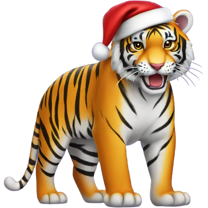 Happy tiger wearing a Santa hat and LSU shirt emoji
