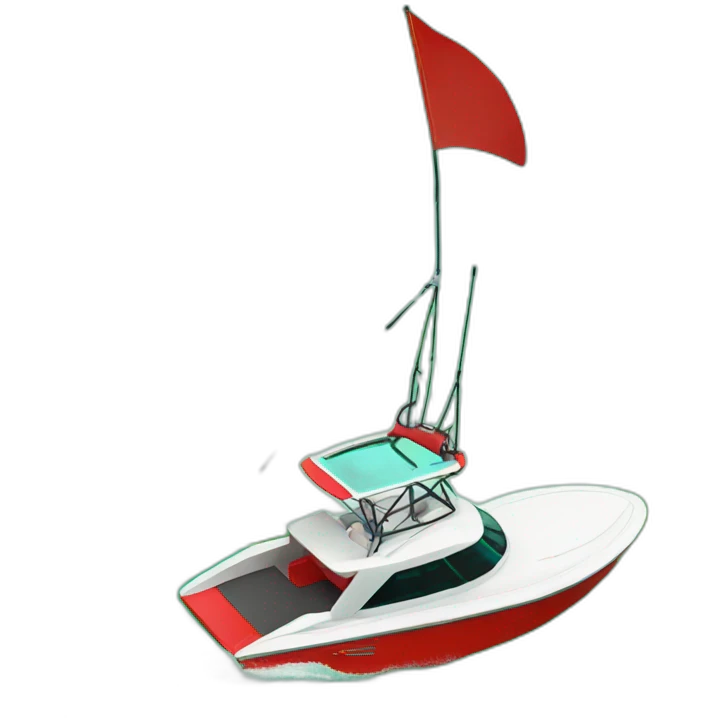 Red wakeboard boat on emerald green lake  emoji