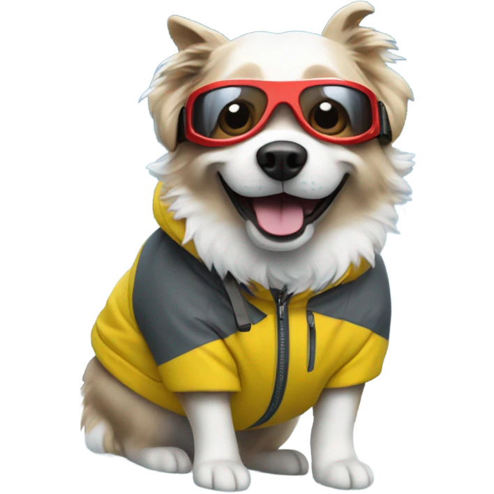 A dog skiing with a mountain emoji