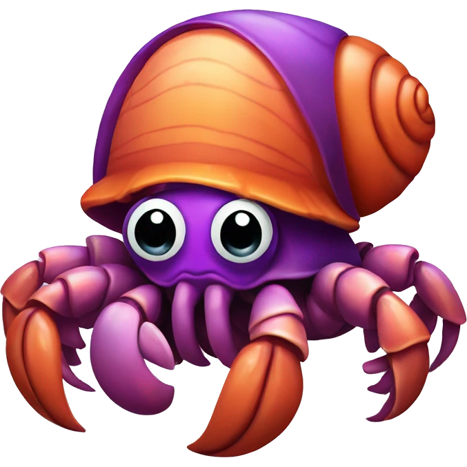 Purple orange smiling hermit crab cartoon, cute eyes emoji
