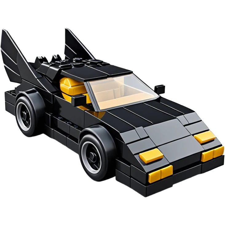  the animated series Batman aerodynamic opulent dark knight Lego futuristic concept loosely based on Toyota 1986 AE86 flat long straight faceted mechanical body) winged stealthy street hot rod  emoji