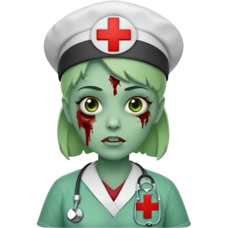 Zombie nurse in scrubs, red cross hat, green skin emoji