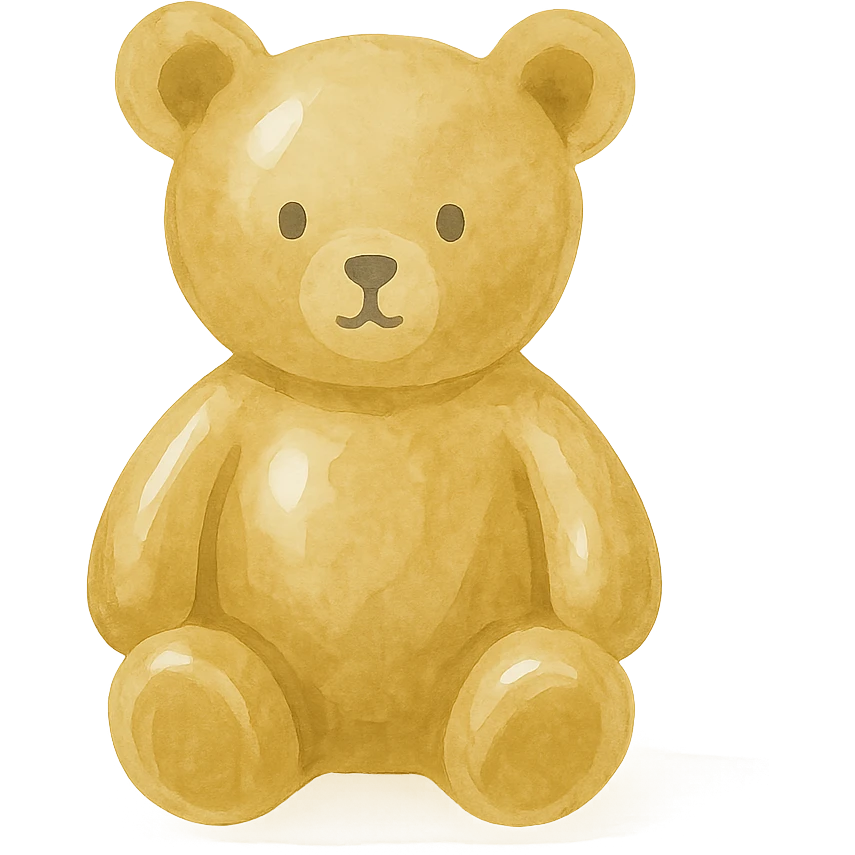 gold teddybear, metallic, shiny emoji