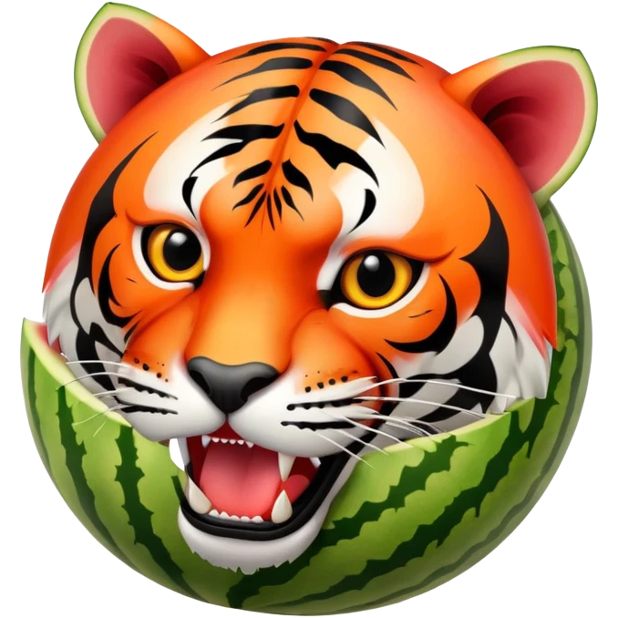 Half sliced watermelon with an orange and black striped tiger head growling emoji