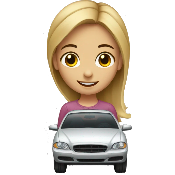 a girl besides a car saying bye emoji