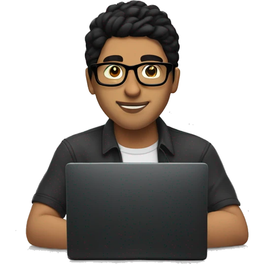 Hispanic guy with black hair & glasses playing on a pc  emoji