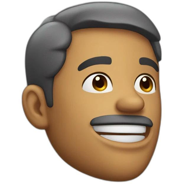 an emoji of a man showing off his chiseled jawline with his finger, mouth closed emoji