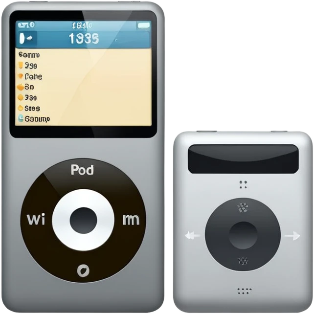 iPod Classic, simple and iconic, with a click wheel and small screen, white and gray color scheme emoji