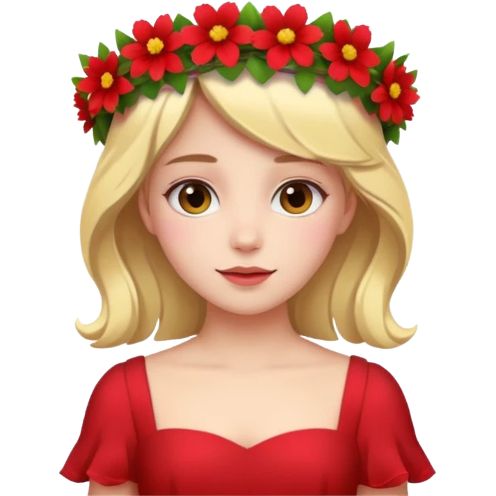 girl with flower crown in red dress and colored flowers emoji