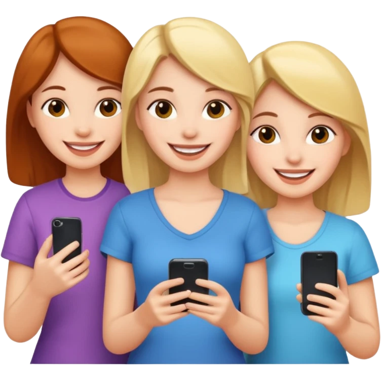 Three girls taking selfie emoji