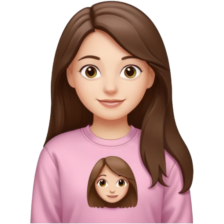 happy white long brunette hair girl with hazel eyes and in light pink USC sweatshirt emoji