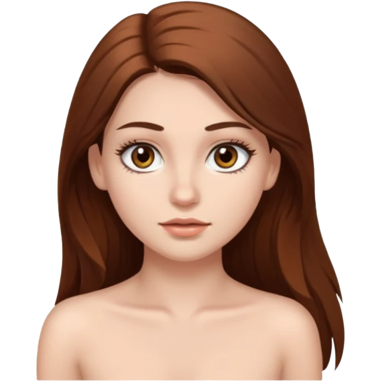 девушка с длинными коричневыми волосами, белой кожей, густыми ресницами и карими глазами с сиськами голая emoji