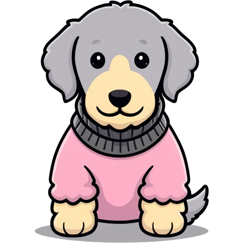 Golden doodle grey dog wearing a pink sweater emoji