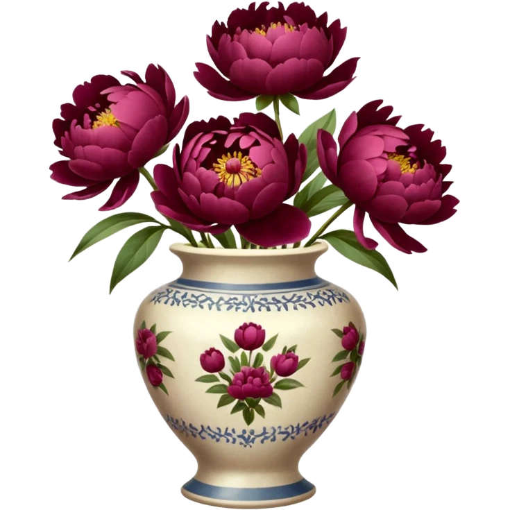5 burgundy peonies in a vintage vase emoji